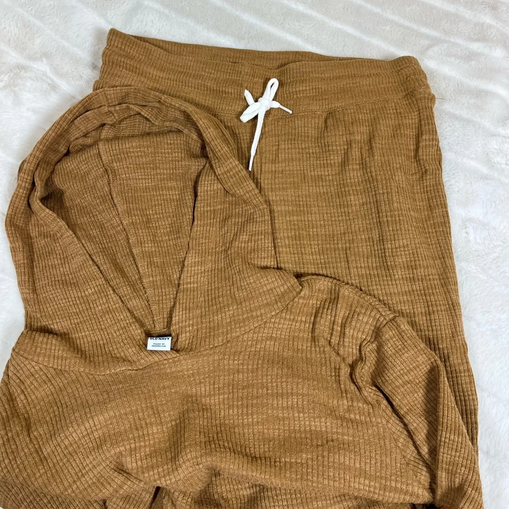 Old Navy Girls XL Fall Winter Travel Lounge Rib Sweatpants Top Set Caramel Brown